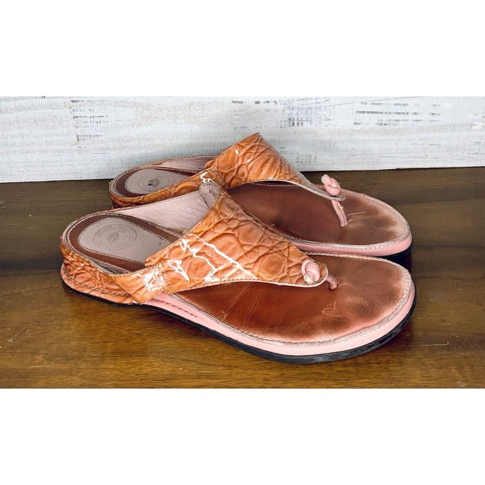 Nurture Flip Flop Sandals Faux Snakeskin Pink Coral Orange Women's 7.5 Heeled